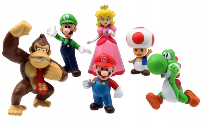 6x FIGURKI SUPER MARIO BROS LUIGI PEACH YOSHI TOAD