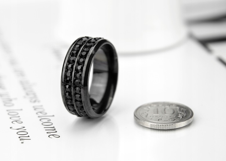 OBRĄCZKA CZARNA STAL JUBILERSKA KRYSZTAŁKI 16