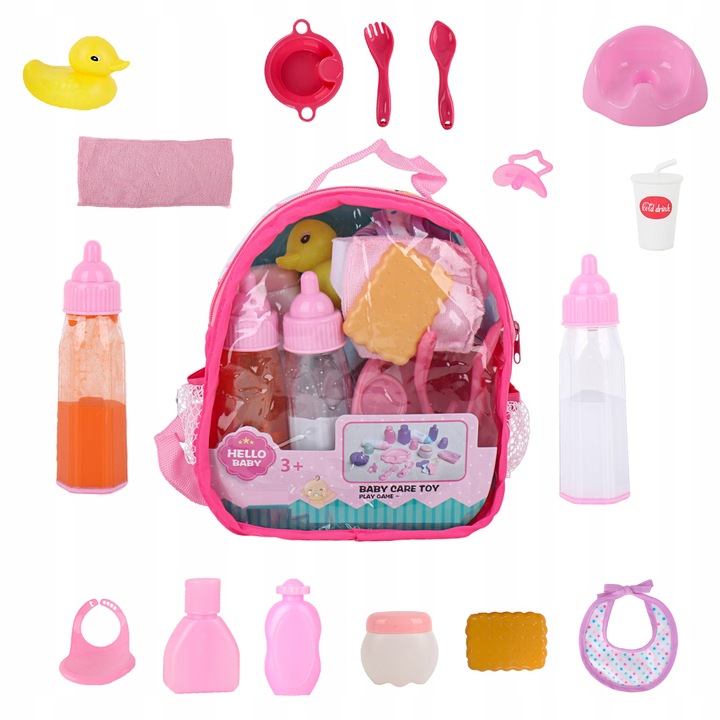 Zestaw dla lalki nocnik butelka śliniak plecak – akcesoria do karmienia