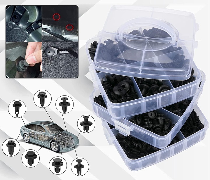 SPINKI KLIPSY KOŁKI DO AUTA TAPICERKI SAMOCHODOWE 900 SZTUK 5x NARZĘDZIA