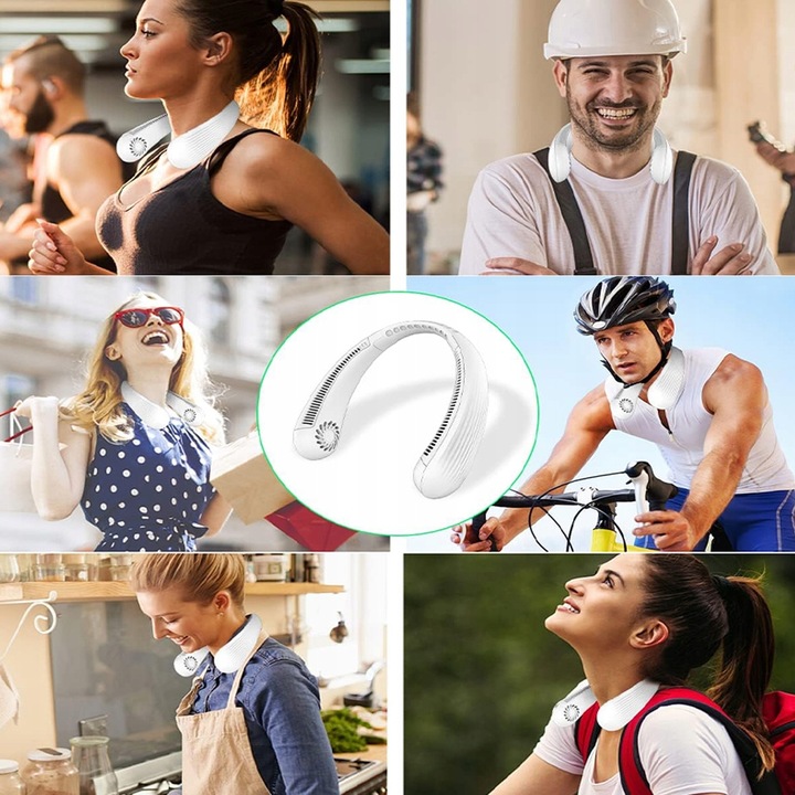 PRZENOŚNY WENTYLATOR WIATRAK NA SZYJĘ USB TRZY REGULOWANE PRĘDKOŚCI 3000mAh