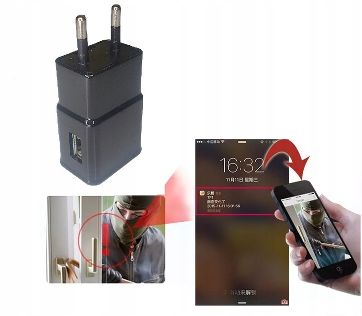 KAMERA ŁADOWARKA USB UKRYTA SZPIEGOWSKA WIFI