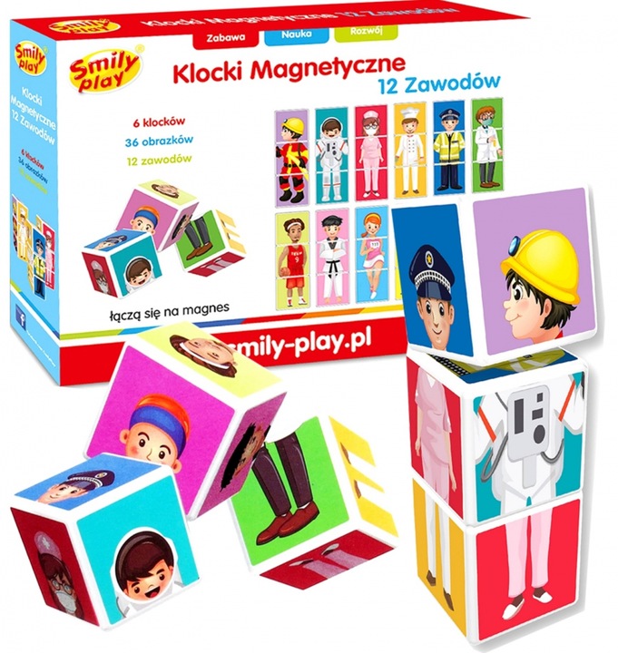 Zabawka dla dzieci SMILY PLAY Klocki Magnetyczne 12 Zawodów SP83465