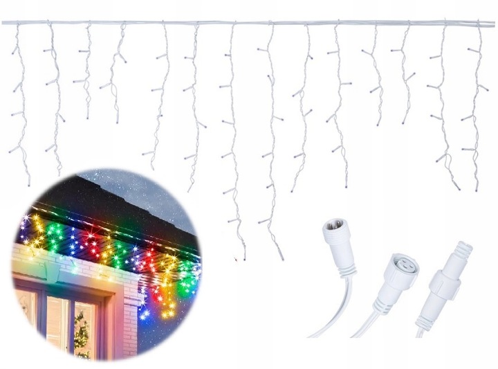 KURTYNA ŚWIETLNA SOPLE ZEWNĘTRZNE 200 LED LAMPKI FLASH MULTIKOLOR