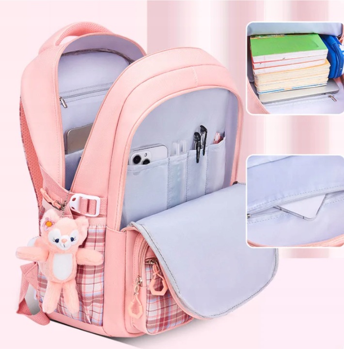 PLECAK SZKOLNY TORNISTER MŁODZIEŻ W KRATĘ POJEMNY DUŻY DO SZKOŁY KL. 1-3