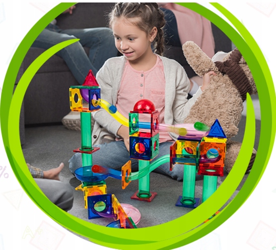 Tor kulkowy Klocki magnetyczne konstrukcyjne edukacyjne70 el kulodrom PTG70