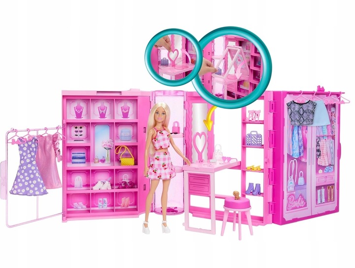 BARBIE WYMARZONA SZAFA MARZEŃ NA UBRANKA GARDEROBA +ubranka dla lalki HXD59