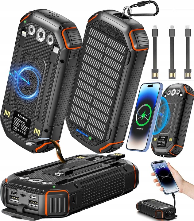 POWERBANK ŁADOWARKA SOLARNY 20000mAh 5xUSB LATARKA KARABIŃCZYK QI Acelufly