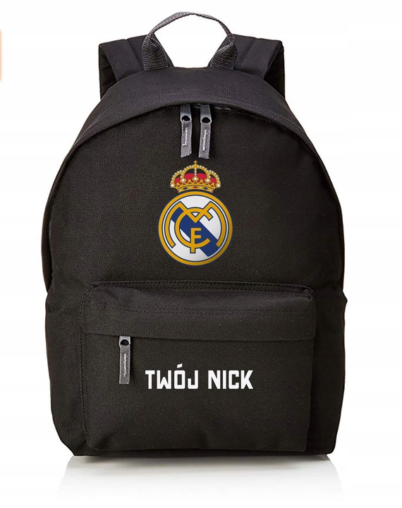 REAL MADRYT, plecak szkolny, czarny, 18l, jakość, wys (PL)/ TWÓJ NICK, IMIĘ