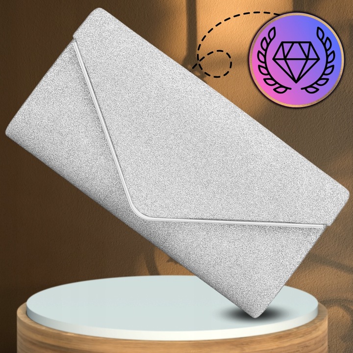 Srebrna Torebka Wieczorowa Kopertówka Wizytowa Błyszcząca Ślub Wesele bal