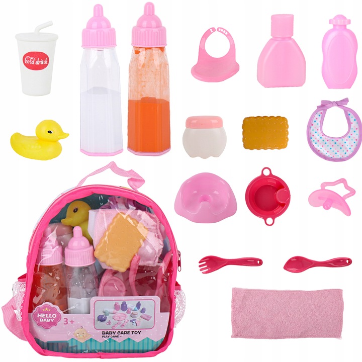 Zestaw dla lalki nocnik butelka śliniak plecak – akcesoria do karmienia