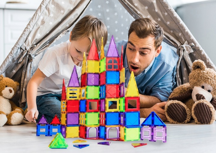 KLOCKI MAGNETYCZNE KONSTRUKCYJNE 3D EDUKACYJNE UKŁADANKA 45 elem DLA DZIECI