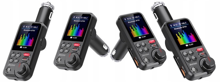 TRANSMITER BLUETOOTH 5.0 FM ZESTAW GŁOŚNOMÓWIĄCY QC3.0 SD BASS DUŻY LCD 24V