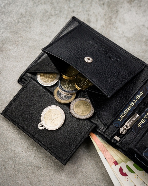 Portfel męski skórzany mały PETERSON ochrona RFID na karty pudełko prezent