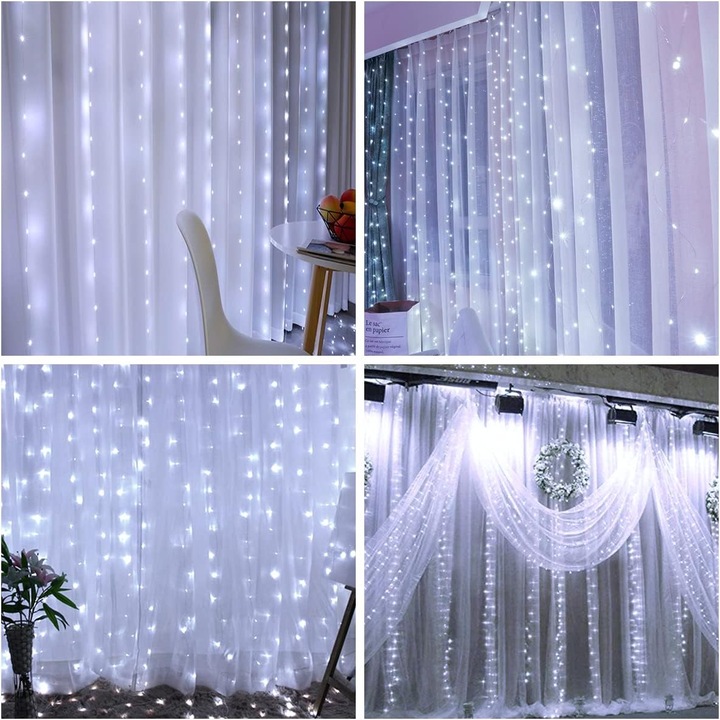 KURTYNA ŚWIETLNA LAMPKI SOPLE DRUCIKI 200 LED 2x2m GIRLANDA USB + ADAPTER