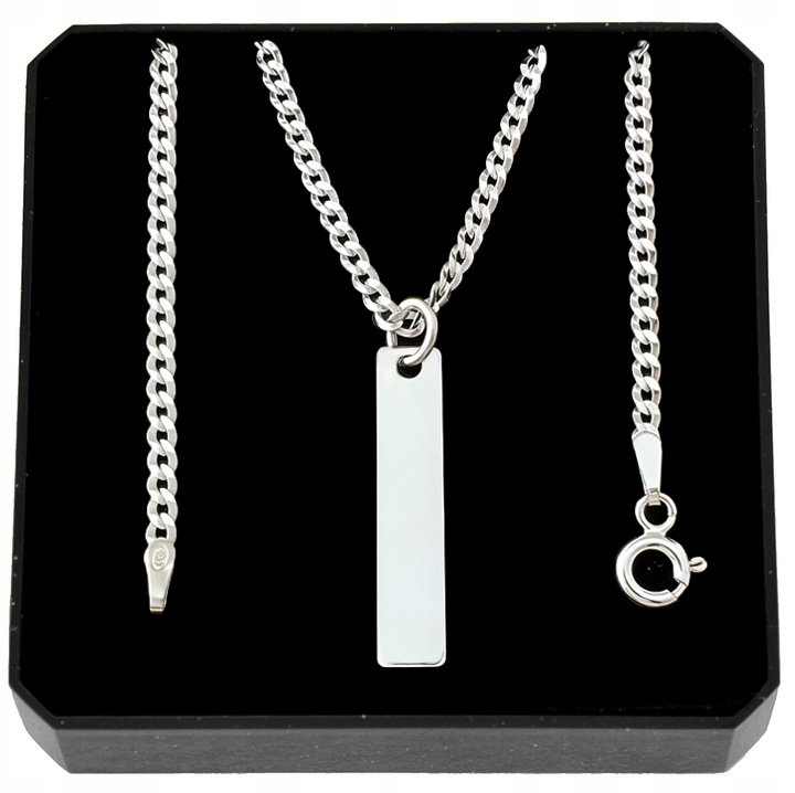 Łańcuszek męski srebrny 925 pancerka 55 cm z blaszką i grawerem na prezent