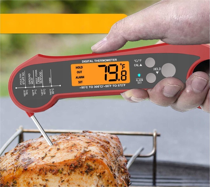 Termometr Kuchenny Skladany -50°C do 300°C 2x Sondy Stal-304 LCD Alarm IPX7