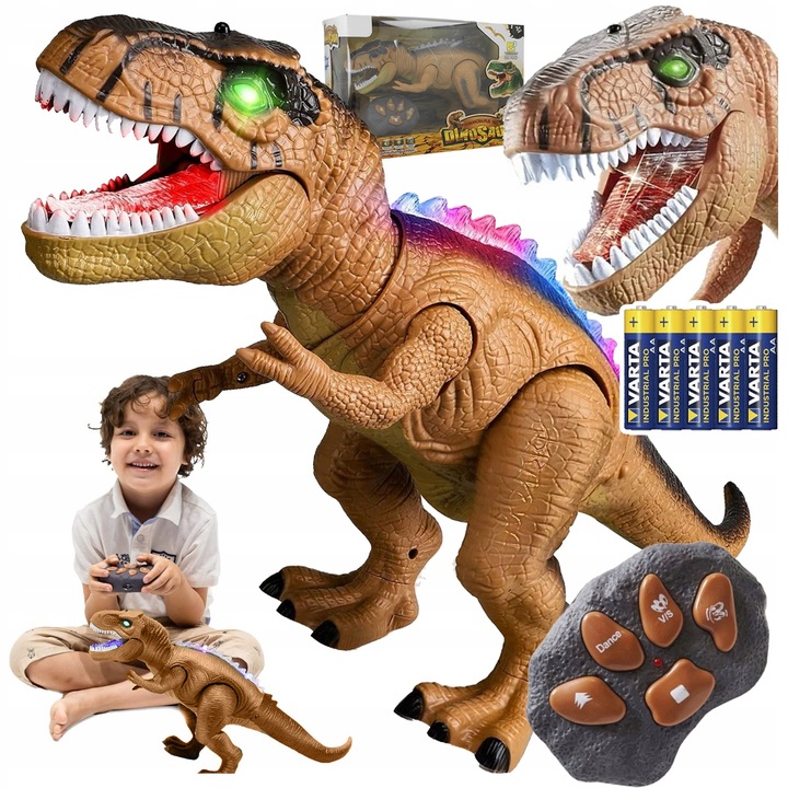 DINOZAUR ROBOT ZDALNIE STEROWANY RC Pilot ŚWIATŁO DŹWIĘK CHODZI +5x Bateria