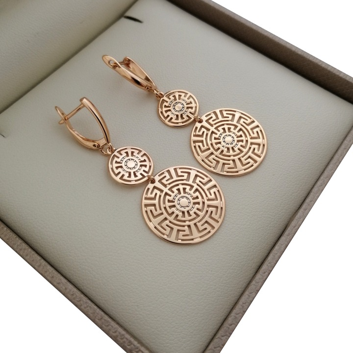 POZŁACANE KOLCZYKI ZE STALI CHIRURGICZNEJ WZÓR GRECKI WISZĄCE, ZJAWISKOWE