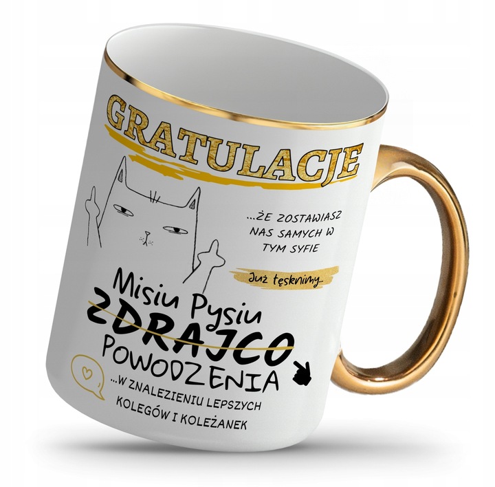 KUBEK ZŁOTY NA PREZENT POWODZENIA W NOWEJ PRACY ZDRAJCO + IMIĘ