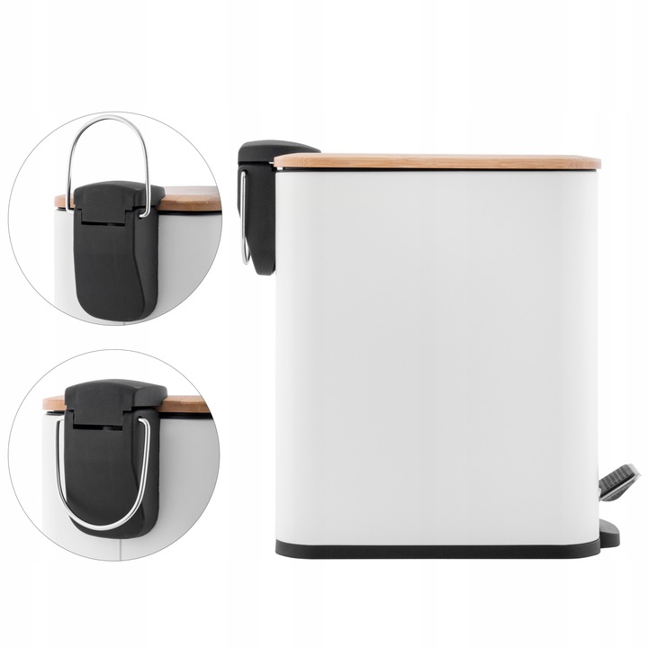 Kosz na śmieci łazienkowy 5l bambus WOLNY OPAD do wc łazienki kuchni biały