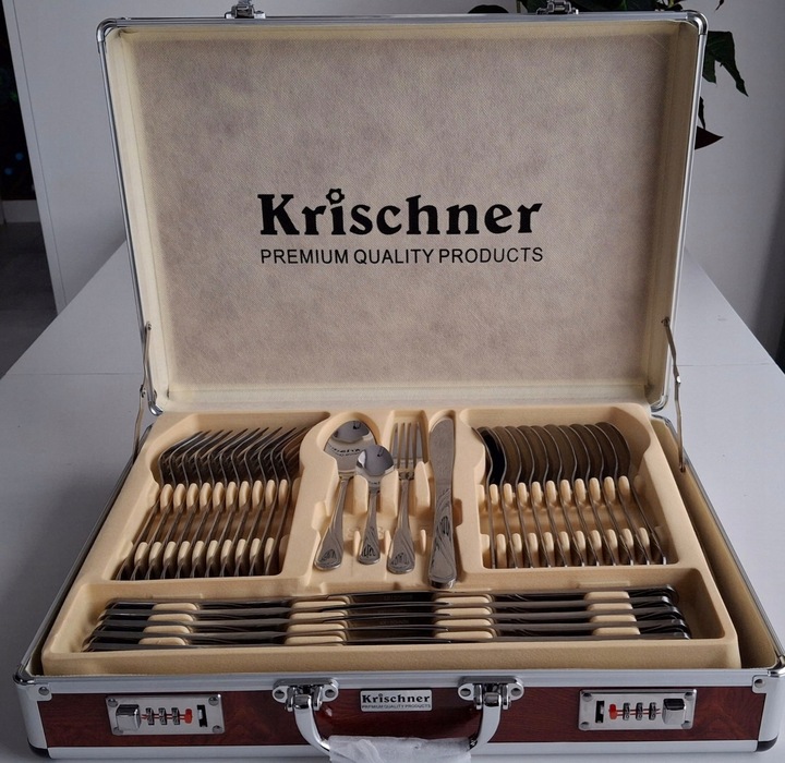 KOMPLET SZTUĆCÓW ZESTAW SZTUĆCÓW NA 12 OSÓB SZTUĆCE POŁYSK WALIZKA 72 EL.