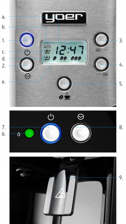 Ekspres przelewowy kawy 2w1 Yoer 1900W +Dystrybutor wody na herbatę +Timer