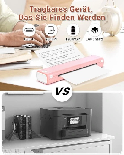 Przenośna drukarka termiczna A4 bluetooth Phomemo M08F różowo-biała