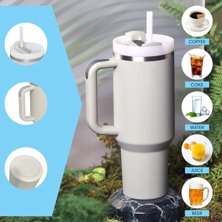 MEGA KUBEK TERMICZNY 1.2L UCHWYT SŁOMKA 2 POKRYWKI SZCZELNY