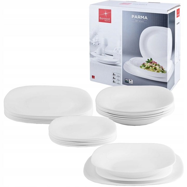 Serwis zestaw obiadowy talerze kwadratowe na 6 osób biały 18 elementów