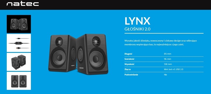 Głośniki komputerowe Natec Lynx 2.0 6W RMS