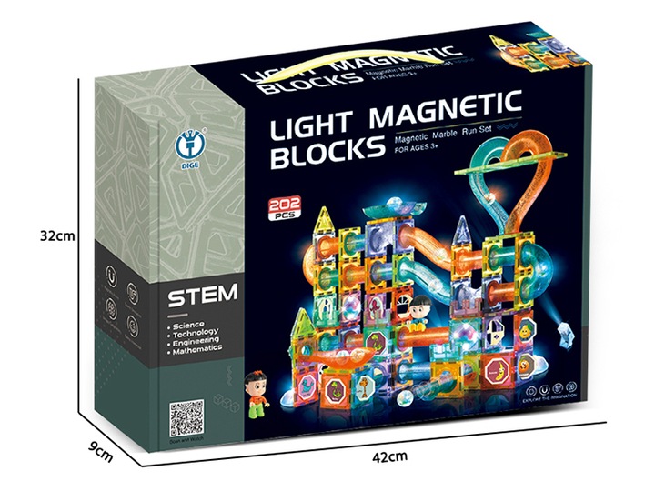 KLOCKI MAGNETYCZNE KULODROM ŚWIECĄCE 202EL. KLOCKI ZESTAW XXL