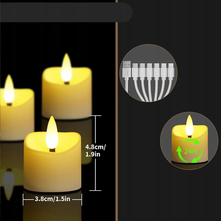 ZESTAW 6 ŚWIEC LED ŁADOWANE Z FUNKCJĄ TIMERA NA BOŻE NARODZENIE I HALLOWEEN