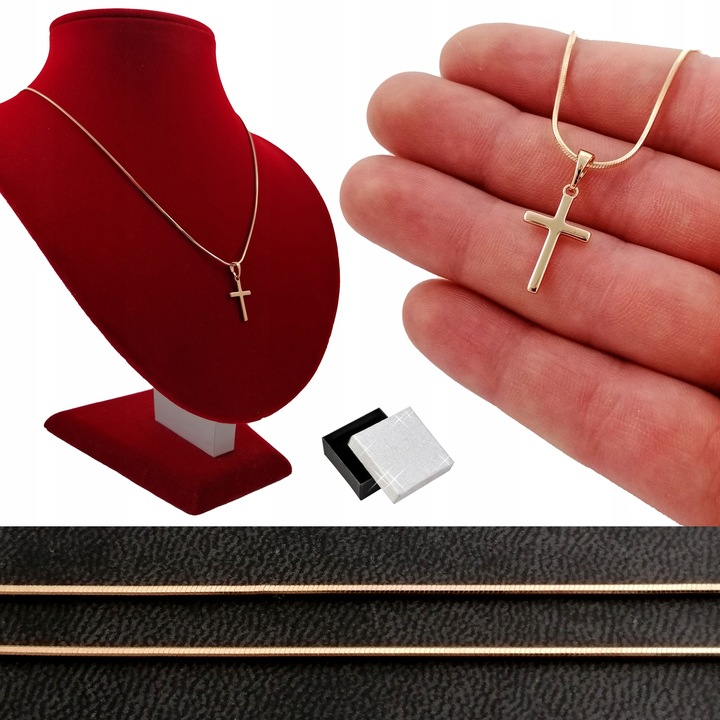 ZŁOTY ŁAŃCUSZEK NASZYJNIK ŻMIJKA Z KRZYŻYKIEM 18k STAL CHIRURGICZNA+GRATISY