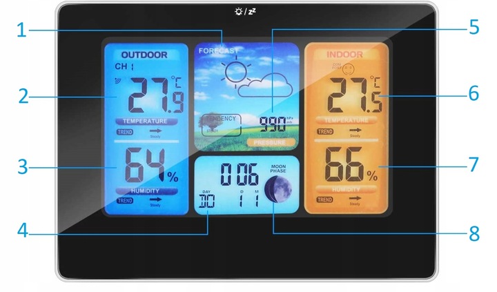 BEZPRZEWODOWA STACJA POGODOWA POGODY Higrometr Termometr Czujnik Zegar Data
