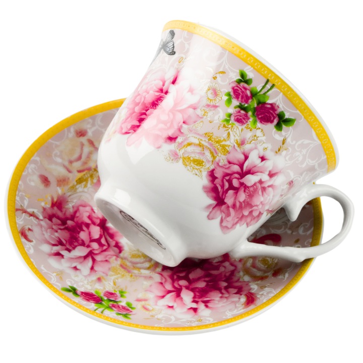 2x FILIŻANKA ZE SPODKIEM KWIATY 250ml do KAWY HERBATY FILIŻANKI DO ESPRESSO