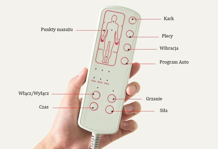 Materac masujący mata masująca Shiatsu grzanie pas podczerwień Gateway