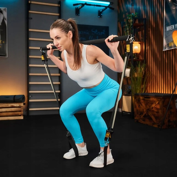 Drążek do ćwiczeń pilatesu kij 4x gumy oporowe ekspandery z drążkiem TREX