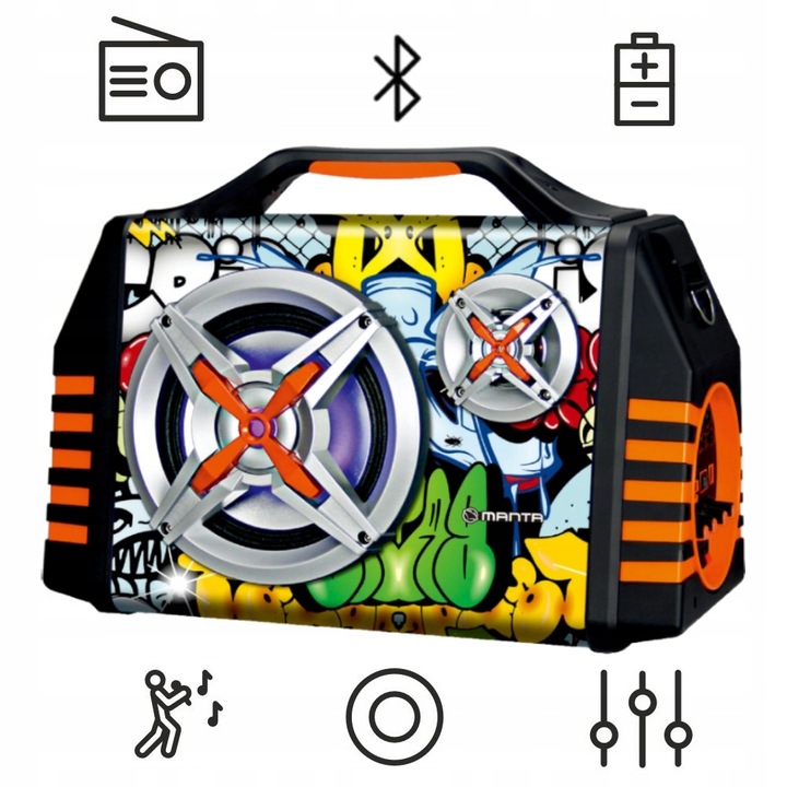 Głośnik Bluetooth Przenośny Karaoke Mikrofon Manta Helios 2 USB, AUX, FM 8h