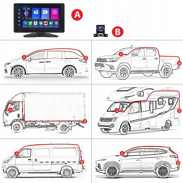 RADIO STACJA MULTIMEDIALNA WIDEOREJESTRATOR CARPLAY ANDROID 2 KAMERY DVR