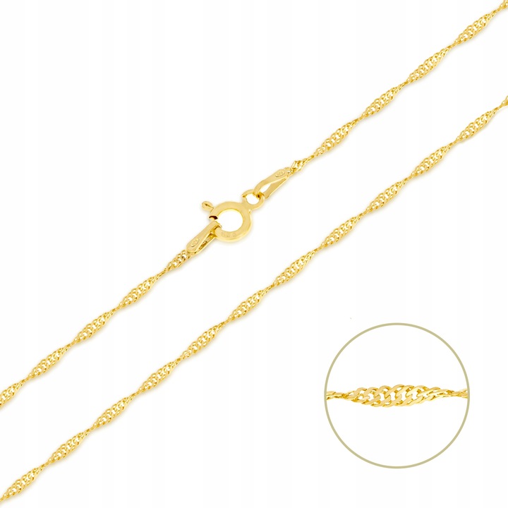 PIĘKNY ZŁOTY NASZYJNIK DAMSKI SINGAPUR SKRĘCANY 50 cm SREBRNY ŁAŃCUSZEK 925