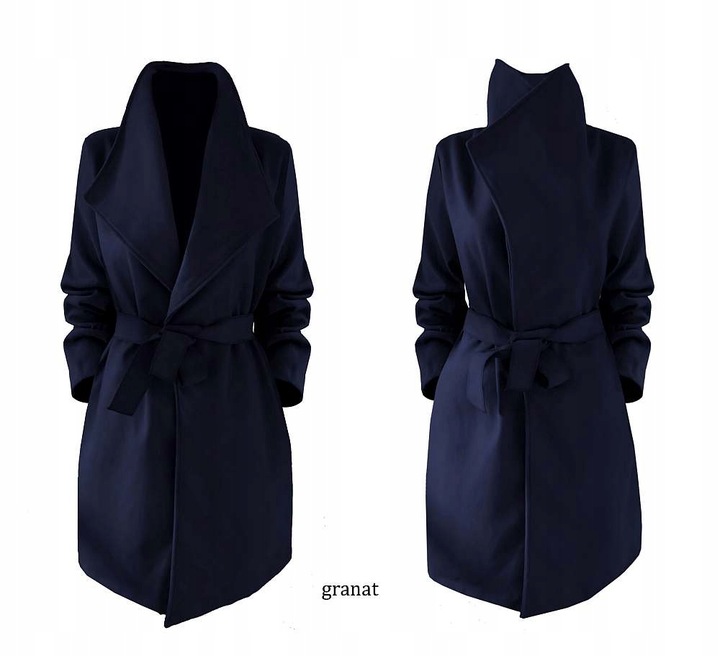 PŁASZCZ blogger KLASYCZNY klapy pasek CZERWONY