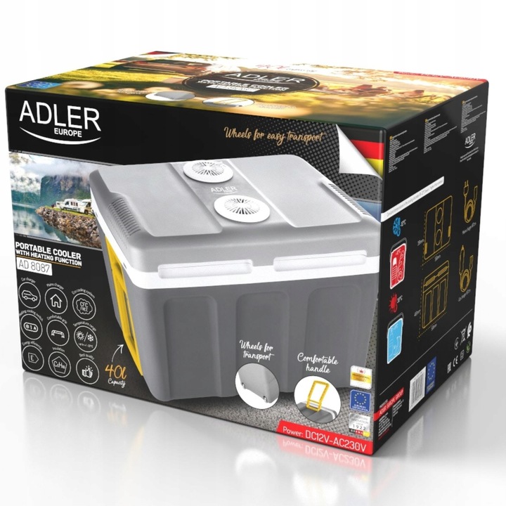 Lodówka turystyczna 40L samochodowa przenośna grzanie Adler