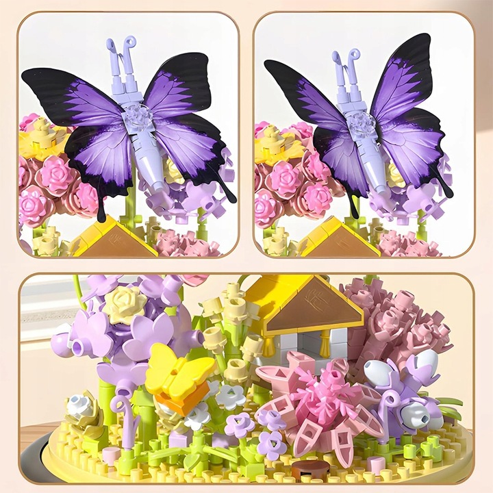 KLOCKI DO BUDOWANIA OGRODU ZESTAW MINIATUROWYCH KLOCKÓW Z MOTYLAMI PREZENT