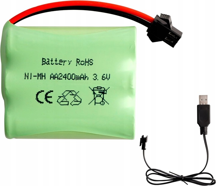 Akumulator 3.6V 2400mAh Ni-MH AA | Ładowanie przez USB | Wtyczka SM 2P
