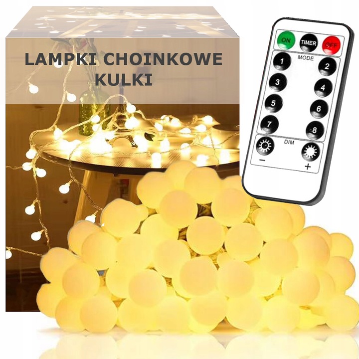 LAMPKI CHOINKOWE KULKI LED NA BATERIE Z PILOTEM W ZESTAWIE - 8 TRYBÓW PRACY