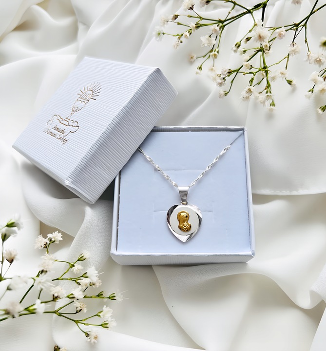 Zestaw Srebrny Łańcuszek i Medalik Serce Matka Boska Chrzest Komunia 45 cm