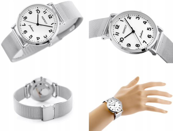ZEGAREK DAMSKI PERFECT TINA +BOX +GRAWER cyfry bransoletka mesh złoty