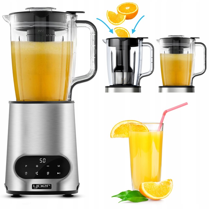 Blender kielichowy Wyciskarka do soków Yoer 2200W 2,4L INOX +TURBO