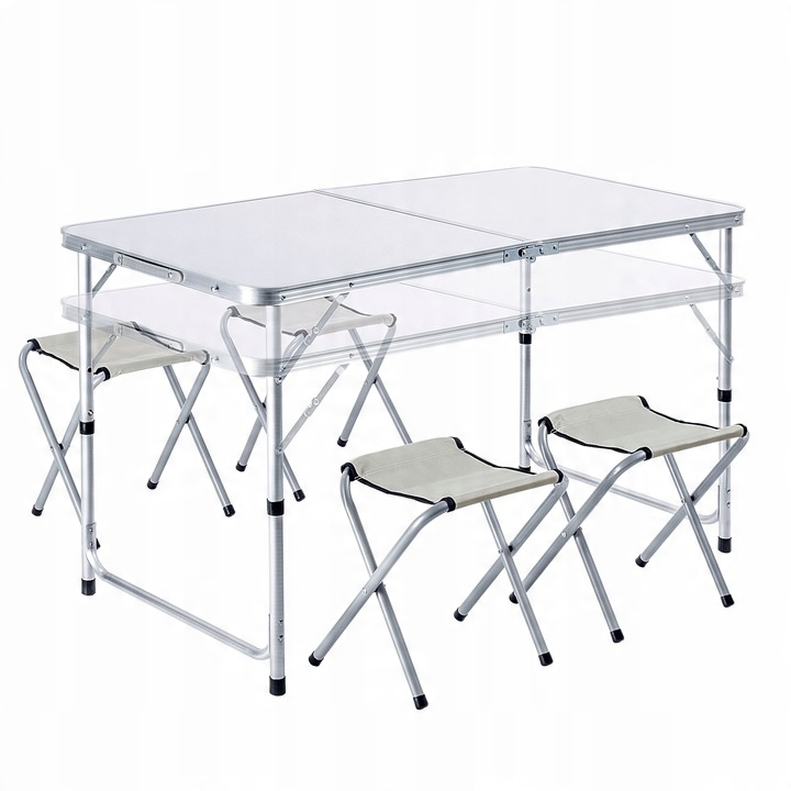 STOLIK STÓŁ TURYSTYCZNY SKŁADANY KEMPINGOWY Z 4 KRZESŁAMI BIAŁY ZESTAW